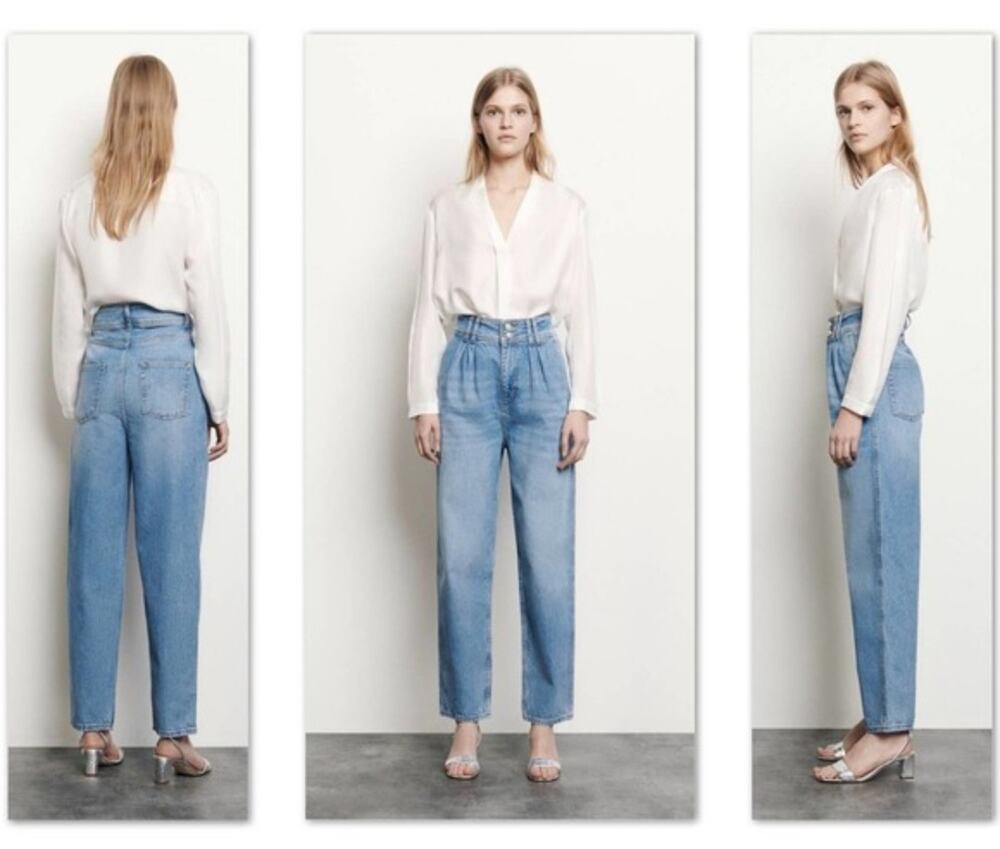 Sandro Paris High Rise Jean FR 34 US 2 Pearl Buttons Pleated Designer Denim